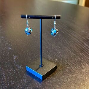 Elegant Black Turquoise Colored Pierced Silver Pierced Earrings